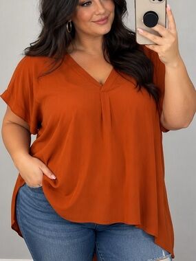Torrid Burnt Orange V-Neck High Low Blouse Size 2